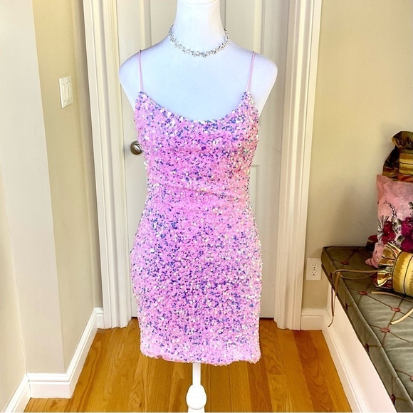 B. Darlin Dress Slip Y2 Sequin Pink Multi Color Strappy (7/8) - Picture 1 of 6